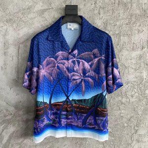 men coconut tree prints real silk short sleeve